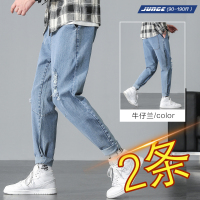 秋季修身牛仔裤男长裤破洞收腿韩版潮流潮牌系带裤子休闲黑色百搭