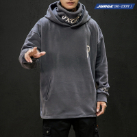 秋季新款连帽卫衣男套头高领刺绣韩版潮流个性青年潮牌加肥加大码