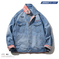 胖子日系牛仔外套男士潮流加肥大码男装秋冬休闲衣服宽松工装夹克