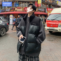 马甲男秋冬季羽绒棉服大码宽松坎肩外穿潮流保暖背心PU皮加厚外套