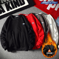 男士冬季圆领套头卫衣潮流纯色简约保暖加绒外套宽松加肥加大码胖