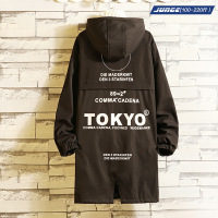 男士冬季潮流风衣宽松加肥加大码休闲连帽中长款字母印花外套胖子