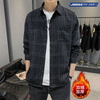 男士冬季衬衫翻领保暖加绒加厚休闲长袖衬衣外套宽松加肥加大码胖