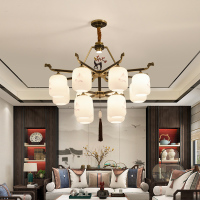 觅物 新中式全铜吊灯客厅灯餐厅书房卧室吊灯具美式乡村田园艺术设计大气陶瓷灯具别墅奢华复古灯饰