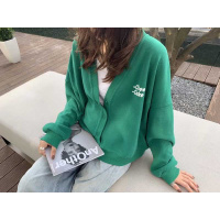 欧洲站2019秋装新款 胸前后背字母饼干图案韩货V领单排扣卫衣外套