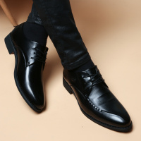 秋季商务休闲皮鞋男韩版英伦尖头潮流内增高真皮青年正装软底男鞋