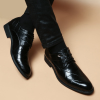 皮鞋男真皮英伦潮流韩版男士休闲黑色尖头内增高商务青年正装男鞋
