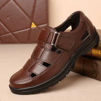 2019新款夏商务休闲皮鞋男士真皮镂空透气洞洞凉鞋包头越南中年人