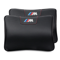 敬平汽车头枕护颈枕一对皮记忆棉宝马奥迪奔驰大众车用座椅车载靠枕 宝马运动标[对装] 平