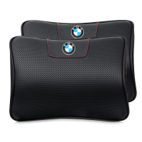 敬平汽车头枕护颈枕一对皮记忆棉宝马奥迪奔驰大众车用座椅车载靠枕 宝马标[对装] 平