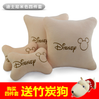 敬平汽车头枕护颈枕四季通用车卡通可爱枕头靠枕腰靠小车用内饰一对装 迪士尼四件套米色 平