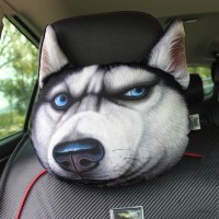 敬平汽车头枕护颈枕哈士奇车用座椅颈椎枕一对可爱卡通创意车载靠枕头 哈士奇 平