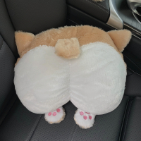 敬平汽车头枕用品可爱卡通小狗短腿创意毛绒屁股车载座椅护颈枕头 短腿柯基屁股抱枕-1个 平