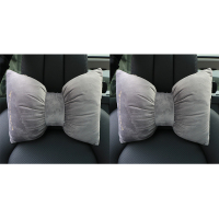 敬平汽车用品四季通用蝴蝶结可爱毛绒内饰座椅刺绣护颈枕靠枕车载头枕 灰色刺绣头枕(2个) 平