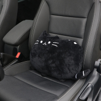 敬平汽车创意可爱猫咪头枕护颈枕车载座椅腰靠护腰套装车用柔软舒适女 猫咪腰靠-黑色款 平