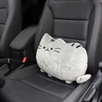 敬平汽车创意可爱猫咪头枕护颈枕车载座椅腰靠护腰套装车用柔软舒适女 猫咪腰靠-灰色款 平