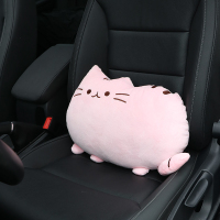 敬平汽车创意可爱猫咪头枕护颈枕车载座椅腰靠护腰套装车用柔软舒适女 猫咪腰靠-粉色款 平