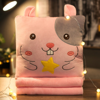 敬平抱枕被子两用毯子汽车内载靠背垫沙发枕头三合一办公室午睡休 粉仓鼠 40cm抱枕(毯子1.5x1.7米) 平