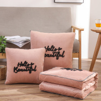 敬平抱枕被子两用加厚冬季珊瑚绒汽车办公室空调被靠垫沙发午睡枕靠枕 玉色[加厚刺绣珊瑚绒] 大号展开150*190 平