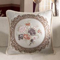 敬平双面刺绣欧式沙发抱枕实木中式床头大号靠背汽车靠垫套子含芯 国色天香-米白灰 双面58X58cm抱枕套+优 平