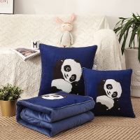 敬平加厚折叠两用抱枕被子车载水晶珊瑚绒办公室午睡汽车空调被靠垫枕 嫣紫红色 加厚款-小熊猫 大号150*190双 平