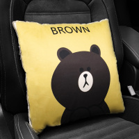 敬平汽车用抱枕被子两用午休午睡卡通空调被创意冬季保暖车载冬季用品 小棕熊[亚麻抱枕被子两用] 平