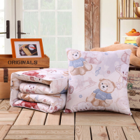 敬平多用折叠多功能靠枕头汽车用午休办公室加厚抱枕小被子两用靠垫被 桔红色 泰迪熊 50X50展开150X196 平