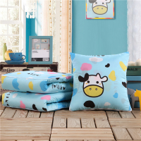敬平多用折叠多功能靠枕头汽车用午休办公室加厚抱枕小被子两用靠垫被 藕色 小奶牛 50X50展开150X196 平