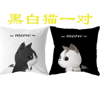 敬平网红可爱卡通情侣抱枕靠垫床上靠垫枕套一对办公室午睡枕汽车腰靠 黑色 黑白猫 一对 TJ[枕套不含芯] 平