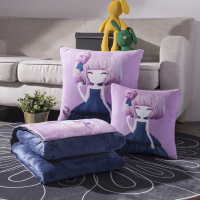 敬平抱枕被子两用珊瑚绒三合一汽车靠垫被办公室枕头午睡被空调毯定制 一笑倾城 抱枕50X50展开水晶绒被子150X 平