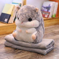 敬平可爱仓鼠抱枕被子两用午睡枕头汽车靠垫被折叠空调被靠枕珊瑚绒毯 灰色 暖手抱枕+热水袋+毯子1*1.7米 平