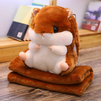 敬平可爱仓鼠抱枕被子两用午睡枕头汽车靠垫被折叠空调被靠枕珊瑚绒毯 深棕色 暖手抱枕+热水袋+毯子1*1.7米 平