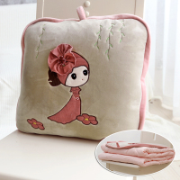 敬平冬季汽车内加厚抱枕被子两用折叠车用车上大号靠枕小午睡车载枕头 橘粉色 蓓蕾菲儿小号抱枕被115X140cm 平