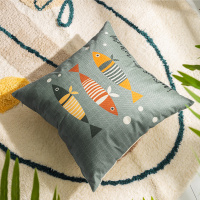 敬平沙发抱枕靠垫床头靠背办公室靠枕汽车护腰靠垫卡通抱枕套芯腰枕垫 麻布多彩鱼 热卖❤45x45cm抱枕套+枕芯( 平