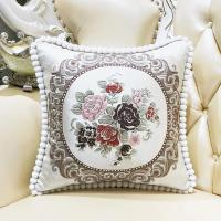 敬平客厅沙发抱枕靠垫刺绣抱枕套靠枕床头靠背垫大号枕头汽车护腰靠垫 国色天香-粉花 48X48有枕芯 平