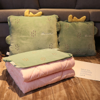 敬平珊瑚绒抱枕被子两用午睡毯子折叠汽车床头多功能靠枕枕头被子女生 仙人掌(粉被) 抱枕40cm 被子1*1.5米 平