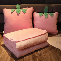 敬平珊瑚绒抱枕被子两用午睡毯子折叠汽车床头多功能靠枕枕头被子女生 粉草莓(粉被) 抱枕45cm 被子1.5*1. 平
