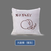 敬平汽车抱枕被子两用办公室珊瑚绒午睡空调毯子卡通靠垫多功能枕头毯 大脸猴(银灰) 大号:42x42cm(打开后1 平