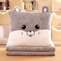 敬平暖手抱枕被子两用汽车内靠垫多功能毯子三合一办公室午睡枕头 灰色仓鼠(方形) 暖手抱枕+小毯子0.8*1米 平