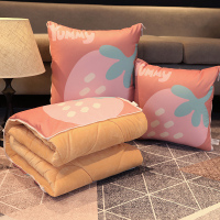 敬平多功能汽车上抱枕被子两用加厚珊瑚绒毯沙发办公室午睡空调枕头被 草莓 折叠被105*160cm[双面绒] 平