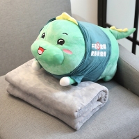 敬平折叠抱枕被子两用三合一珊瑚绒午睡毯子二合一多功能可爱汽车载 绿色恐龙暖手+毯子 抱枕50cm+毯子1*1.7 平