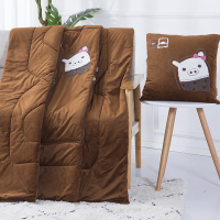 敬平抱枕被子两用枕头被珊瑚绒午睡毯子汽车上车用车载女生可爱三合一 猪猪宝贝-深咖 毛巾绣 中号合起[43x43c 平