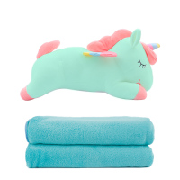 敬平卡通车内抱枕车载毛毯被子枕头二合一两用折叠被可爱汽车用品 独角兽抱枕被-薄荷绿 平