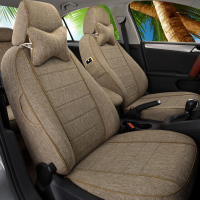 敬平四季通用亚麻全包坐垫新轩逸朗逸捷达宝来polo座椅套布艺汽车座套 升级款驼色 平