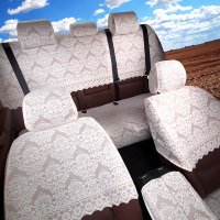 敬平汽车坐垫座椅套加厚布艺蕾丝座套半截套定制半包专用座垫四季通用 欧花-米色 送颈枕 平