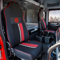 敬平东风天龙坐垫四季通用全包座椅套新款pu皮革启航版专用大货车座套 天龙KL[四季款红色] 平