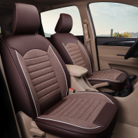 敬平四季通用亚麻全包围坐垫五菱宏光s荣光v七座专用布艺夏季汽车座套 CYS皮麻2座标准版咖啡色 平