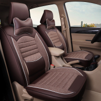 敬平四季通用亚麻全包围坐垫五菱宏光s荣光v七座专用布艺夏季汽车座套 CYS皮麻2座舒适版咖啡色 平
