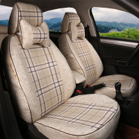 敬平雪铁龙c4l新爱丽舍c4世嘉c2/世嘉专用汽车座套全包四季亚麻坐垫套 方格米 平