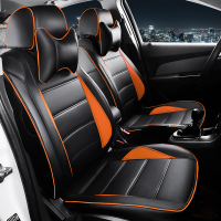 敬平五菱宏光s荣光v长安欧诺宝骏730汽车座套七座四季全包专用皮坐垫 黑橙双翼 平